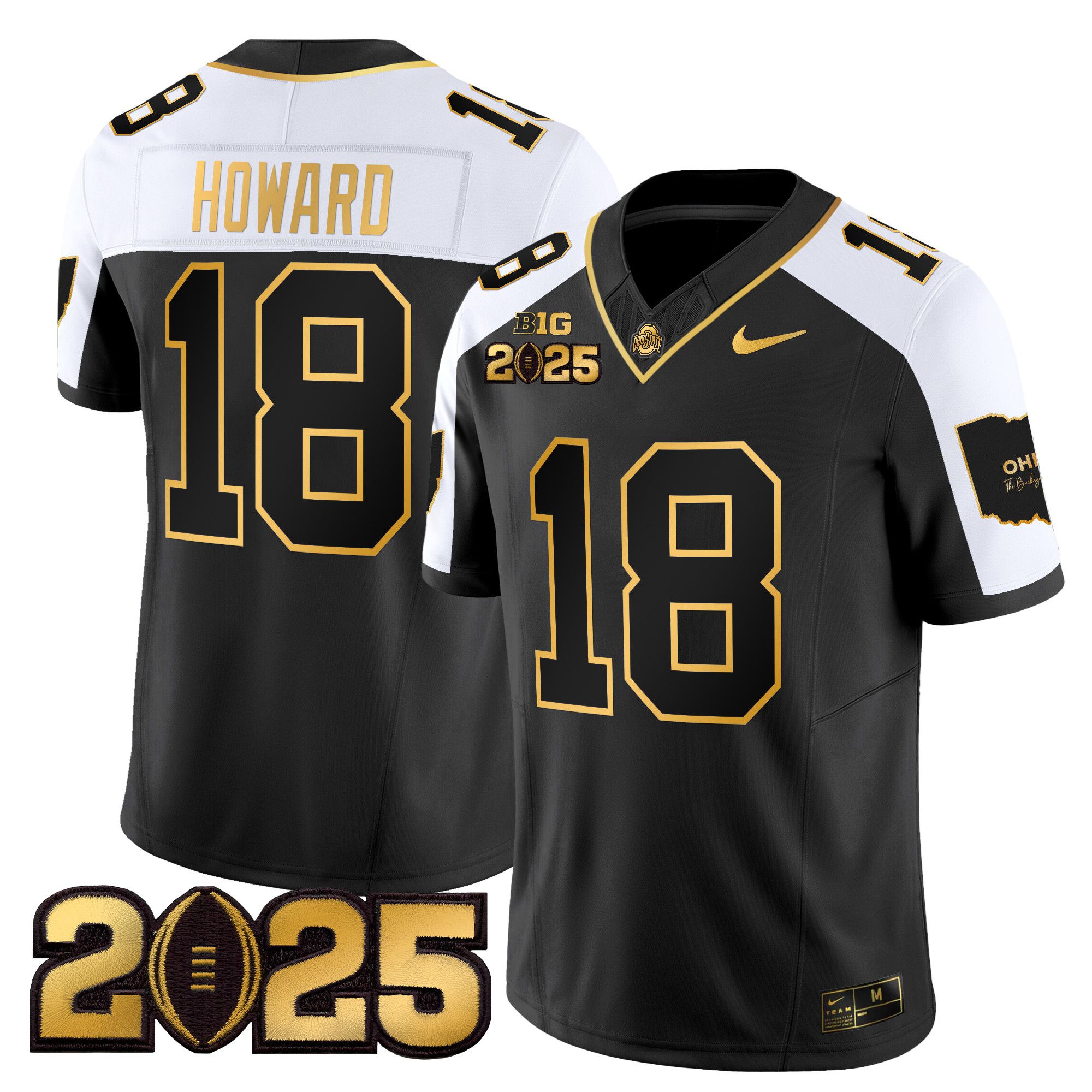 Men Ohio State Buckeyes #18 Howard Black 2025 CFP Final Patch Gold Vapor Limited NCAA Jersey